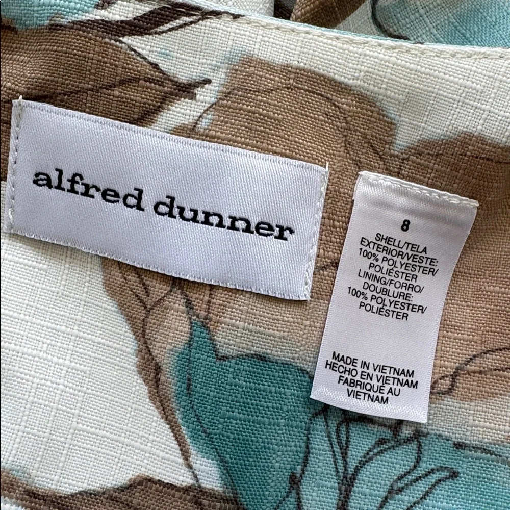 Vintage Alfred Dunner blue tan floral print drape style blazer jacket size 8